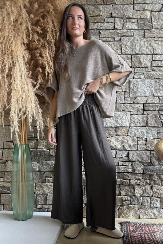 Basso Shirring Wide Leg Pant Chocolate